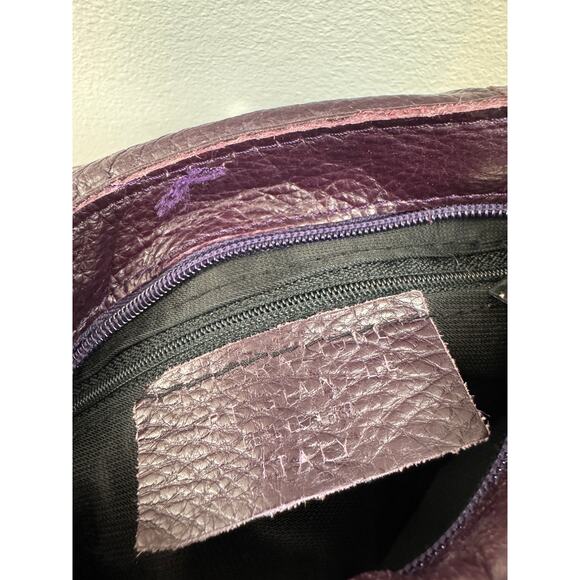 VTG Lavorazione Artigianale Handbag Deep Purple Eggplant Italian Leather Bow Bag - Picture 7 of 8
